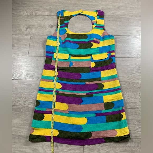 Tibi New York Silk Linen Pattern Mod Sleeveless Shift Dress - Picture 12 of 13